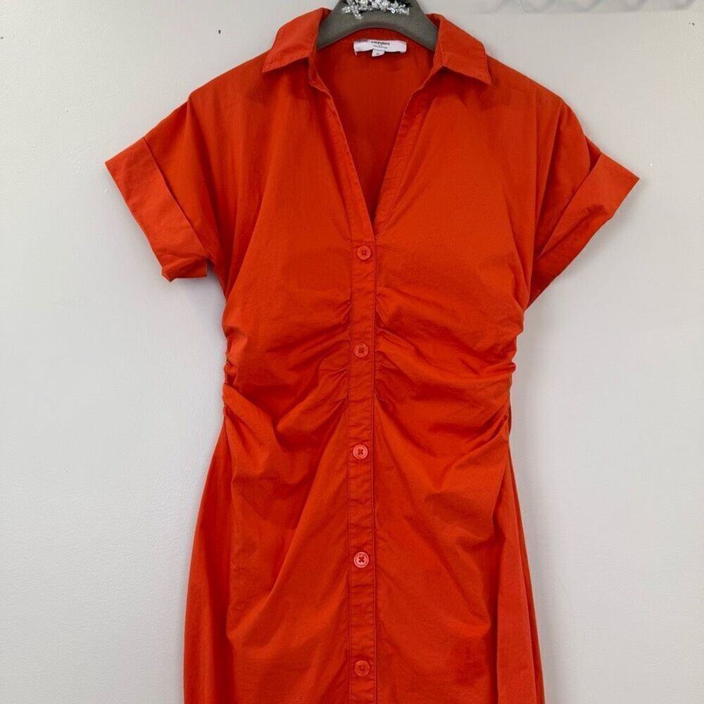 Saunders x RTR Red Ruched Shirt Dress - Picture 5 of 10